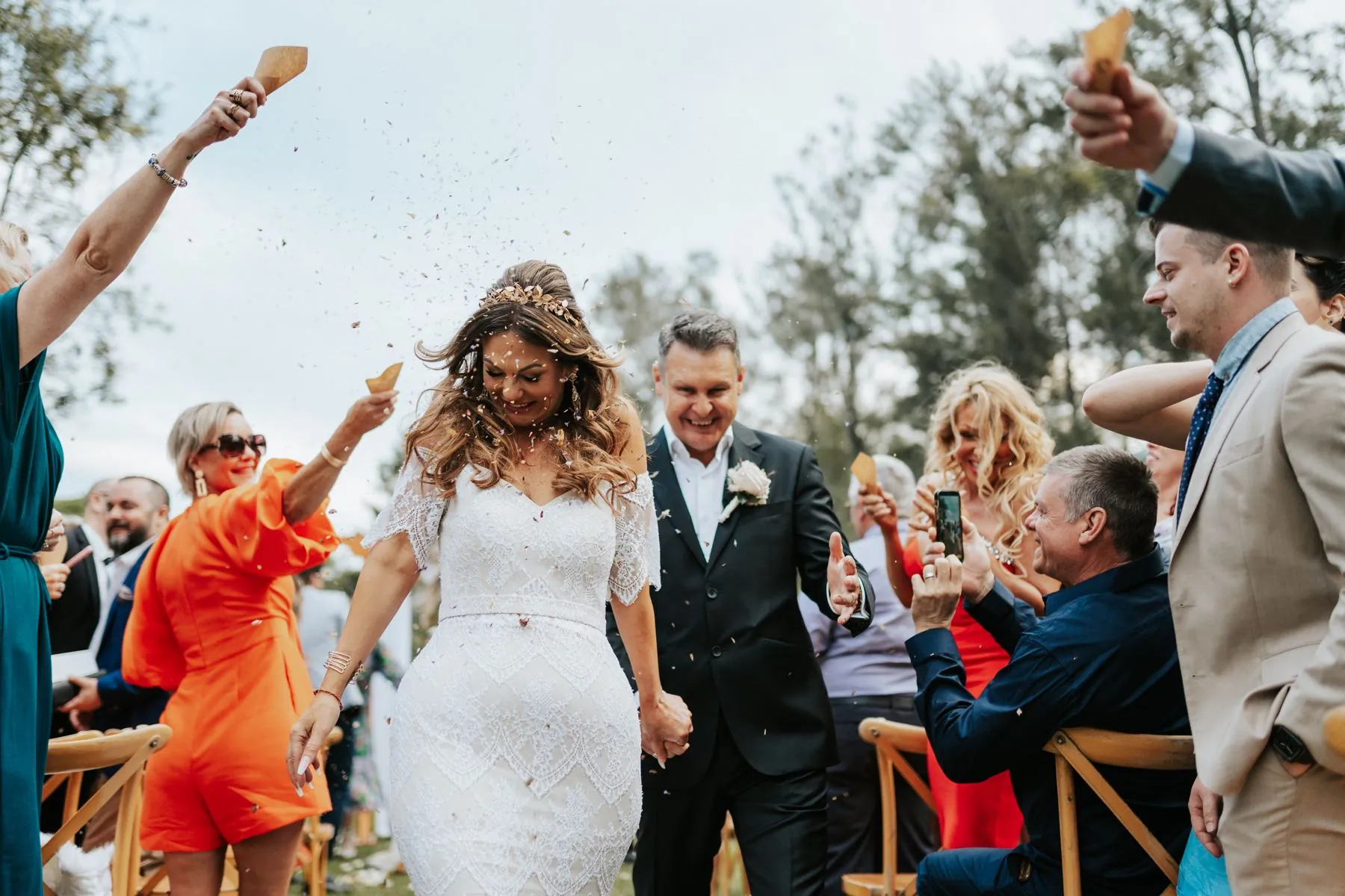 Confetti send-off at a Scenic Rim vineyard wedding